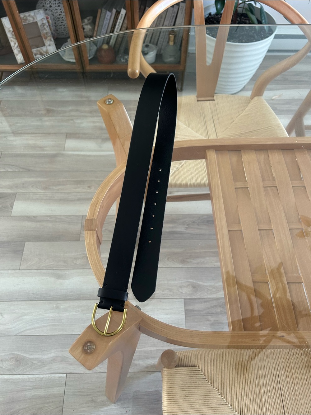 American Eagle Outfitters Black Leather Belt with Gold Buckle